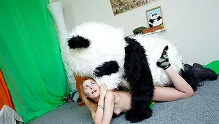 Girl sucks dick in the form of teddy bear