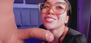 Sexy babes keeps drooling on while sucking trans dick